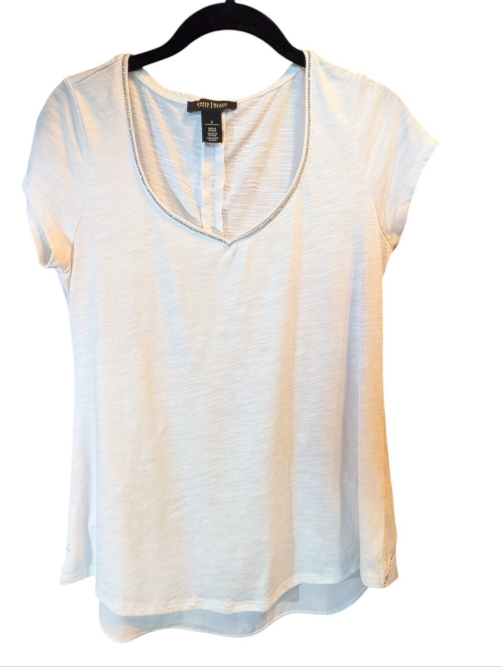 White House Black MarketScoop Neck Short Sleeve Tee With Silver Stone Neckline